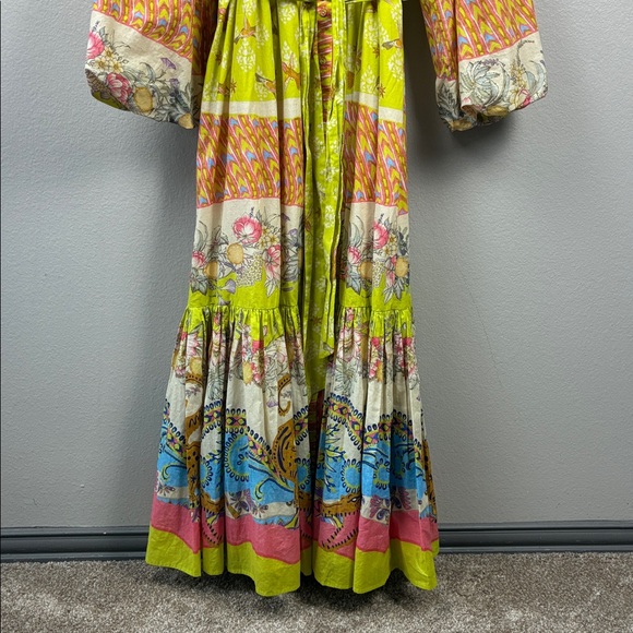 A Loves A Hummingbird Print Maxi Dress Balloon Sleeve Button Front Green RARE XL - Picture 7 of 11